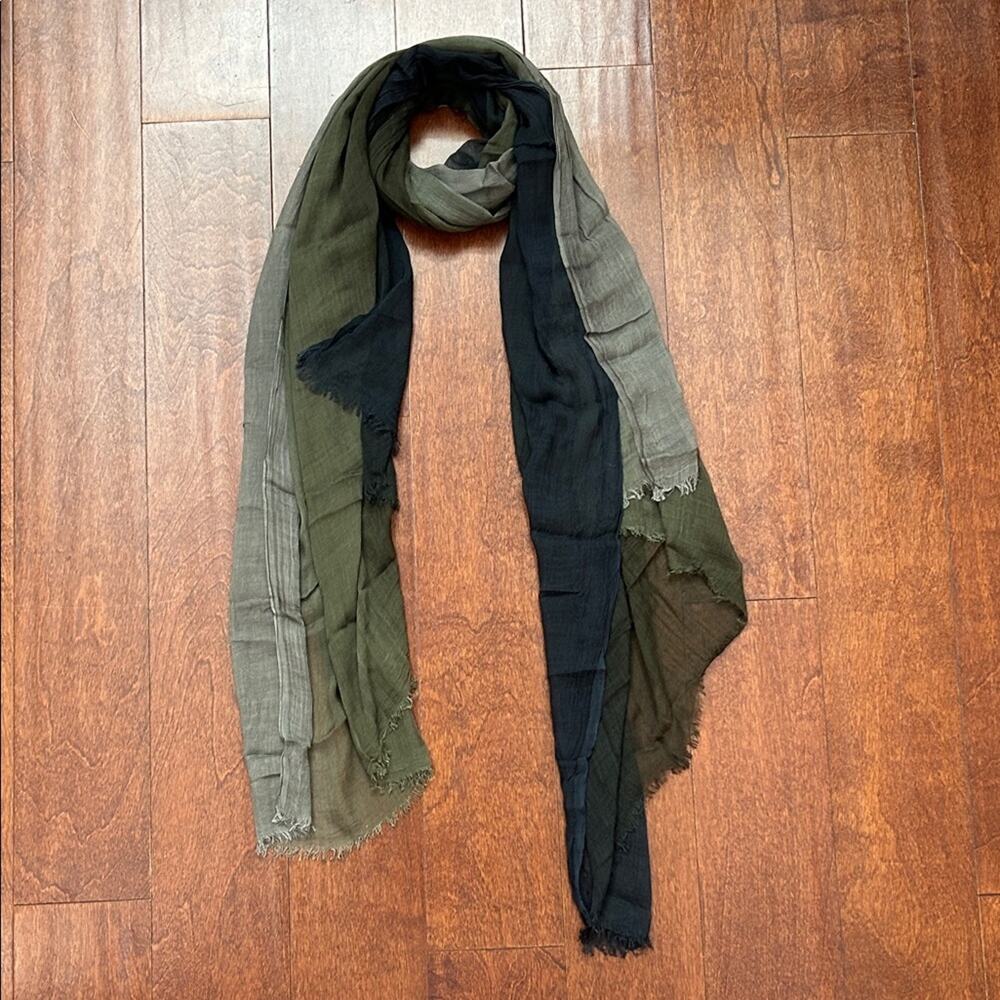 Gorgeous Earthy Green Ombre Scarf, Semi Sheer with Fringe